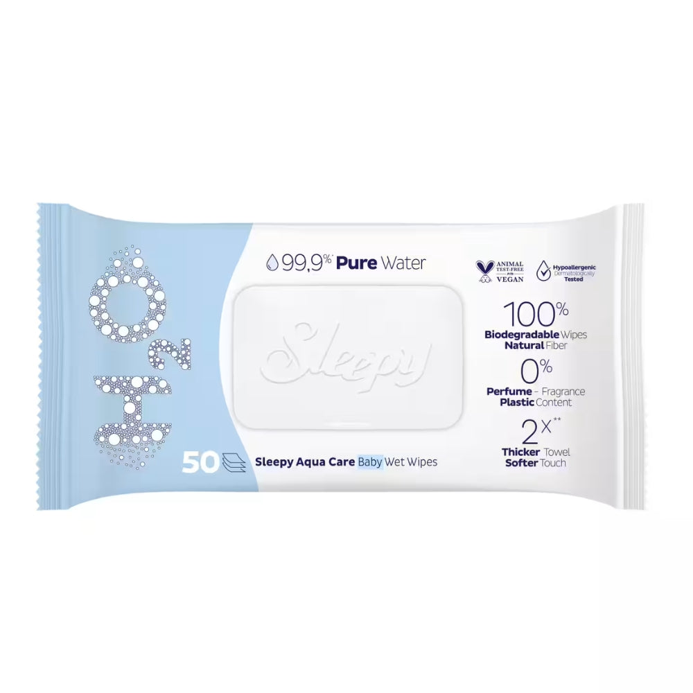 Sleepy Aqua Care H₂O – Newborn & Premature Baby Wet Wipes 50 pcs