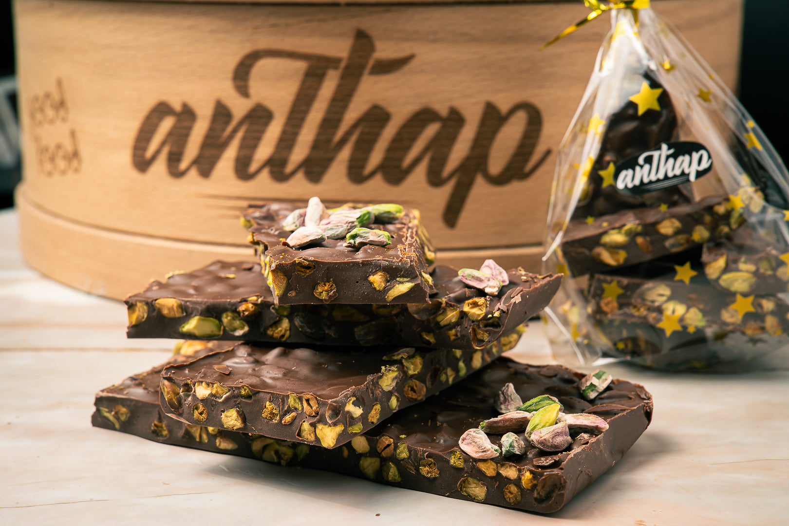 Anthap Luxury Milk Chocolate Slab With Roasted Antep Pistachio Kernel