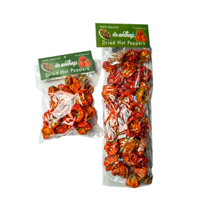 Two packages of dried hot peppers with Aramark branding on a white background