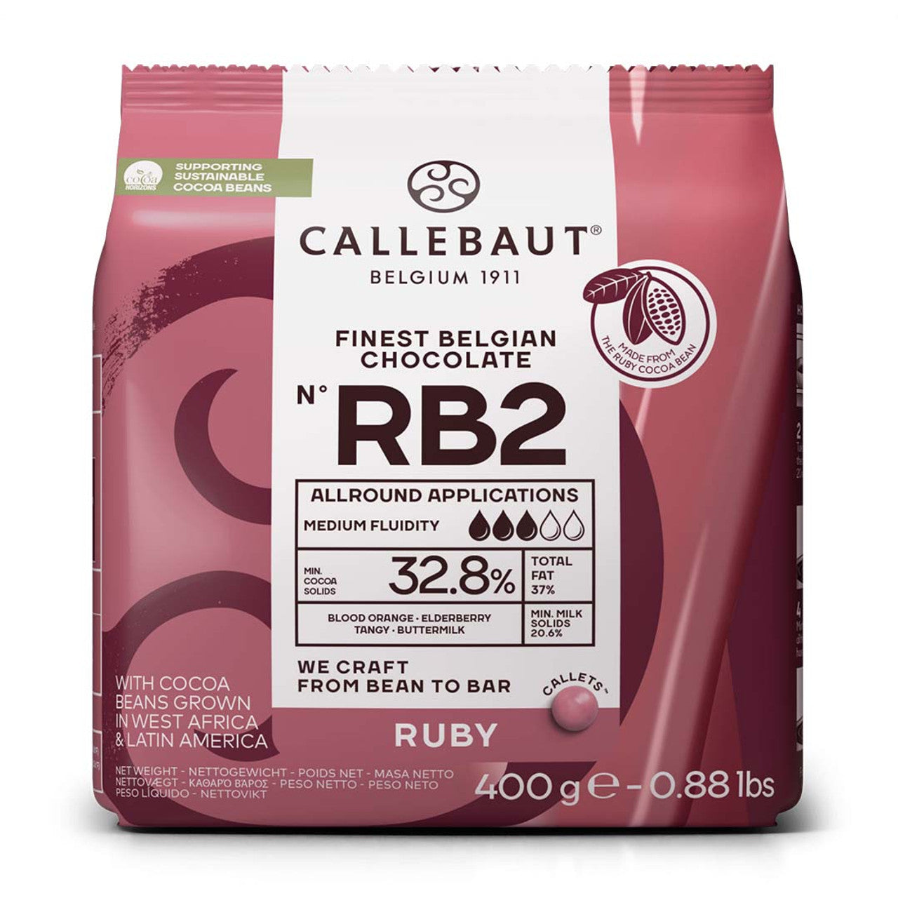 Callebaut Ruby Chocolate RB2 - Finest Belgian Chocolate - 400g