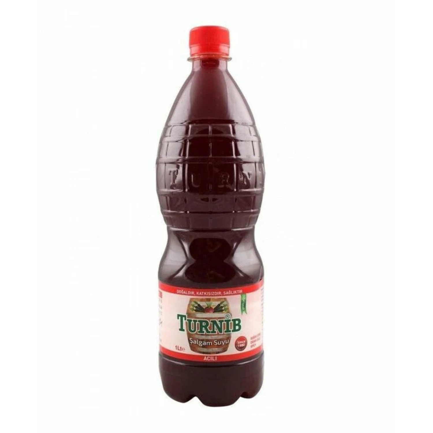 Bottle of Turnip syrup with a red cap on a white background