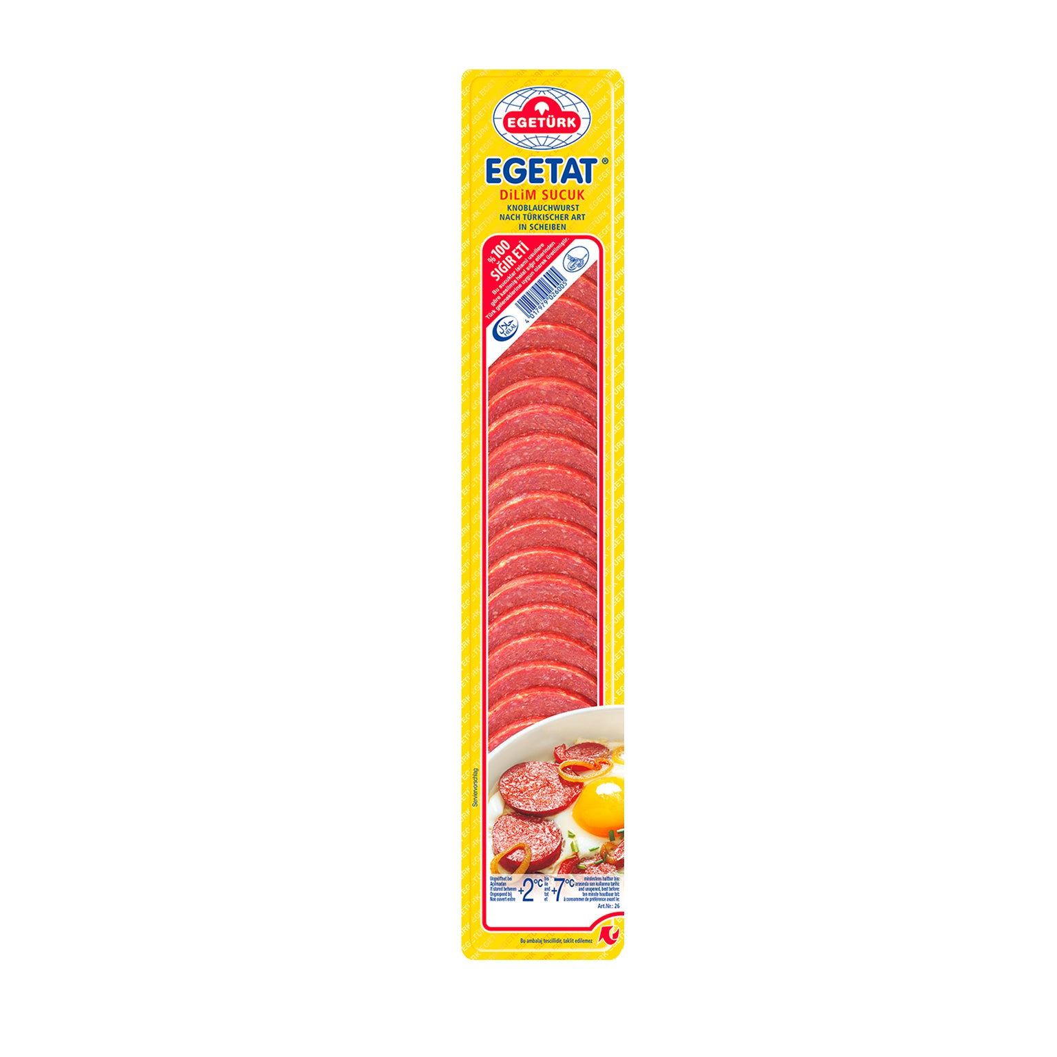 Egeturk Egatat %100 Garlic Halal Beef Sausages, Sliced ( Dilimlenmiş %100 Dana Sucuğu ) 250g