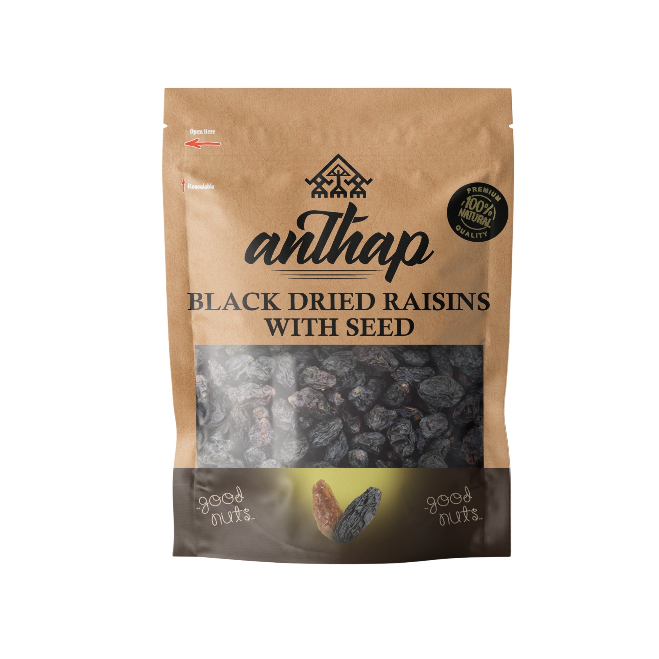 Anthap Black Dried Raisins with seed- Cekirdekli Antep Karasi Uzumu