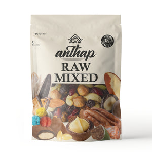 Package of Anthap Raw Mixed nuts and dried fruits on a white background