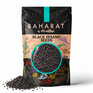 Baharat by Anthap Black Sesame Seeds pouch with loose black sesame seeds