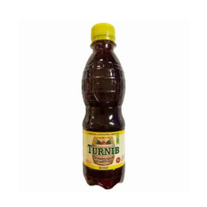 Bottle of Turnib syrup with a yellow cap on a white background