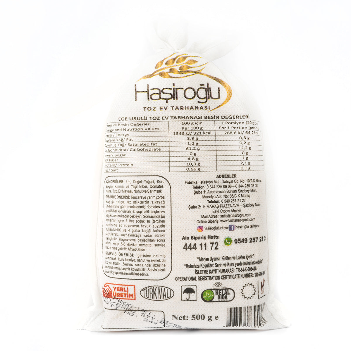 Hasiroglu Natural Aegean Style Ground Tarhana for Soup with Vegetable (Ege Usulu Sebzeli Toz Corbalik Tarhana ) 500g