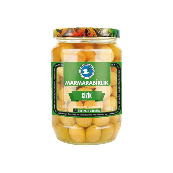 Marmarabirlik Natural Scratched Green Olives (Dogal Salamura Cizik Yesil Zeytin) 400g
